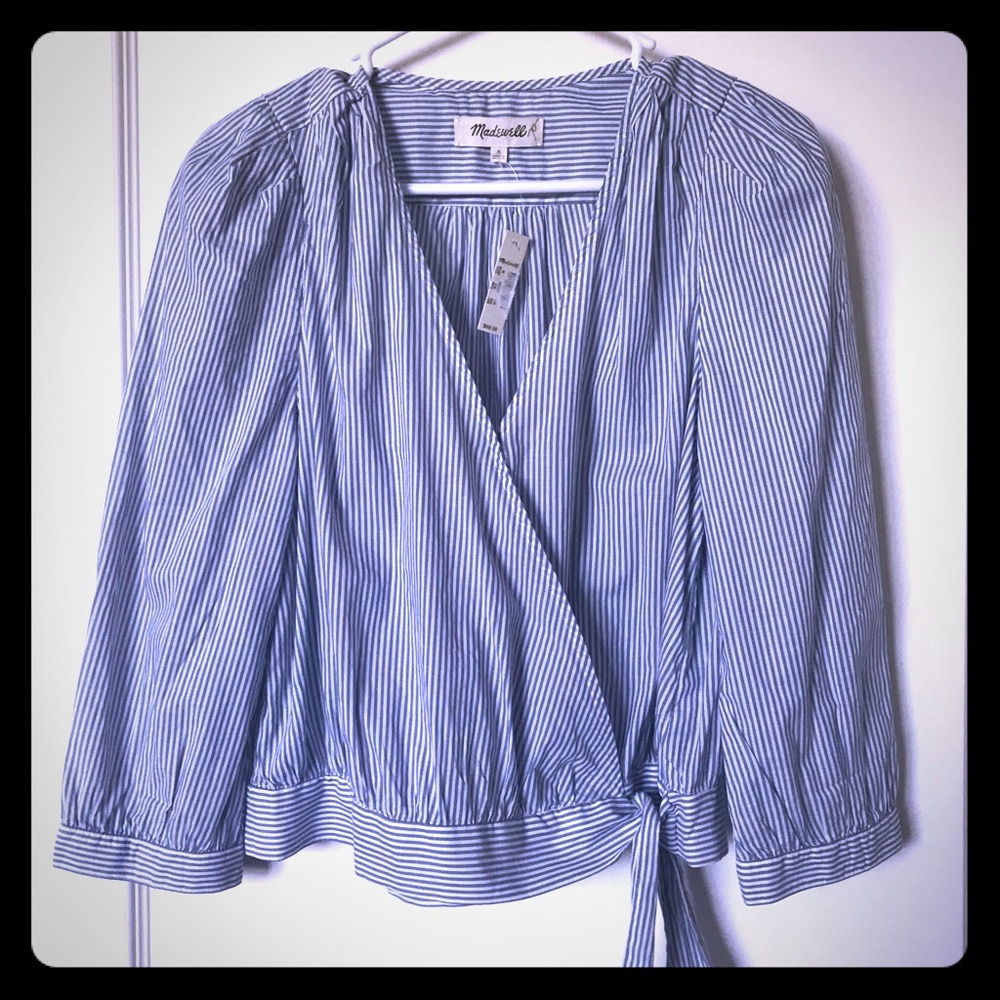 Madewell blue and white striped blouse.